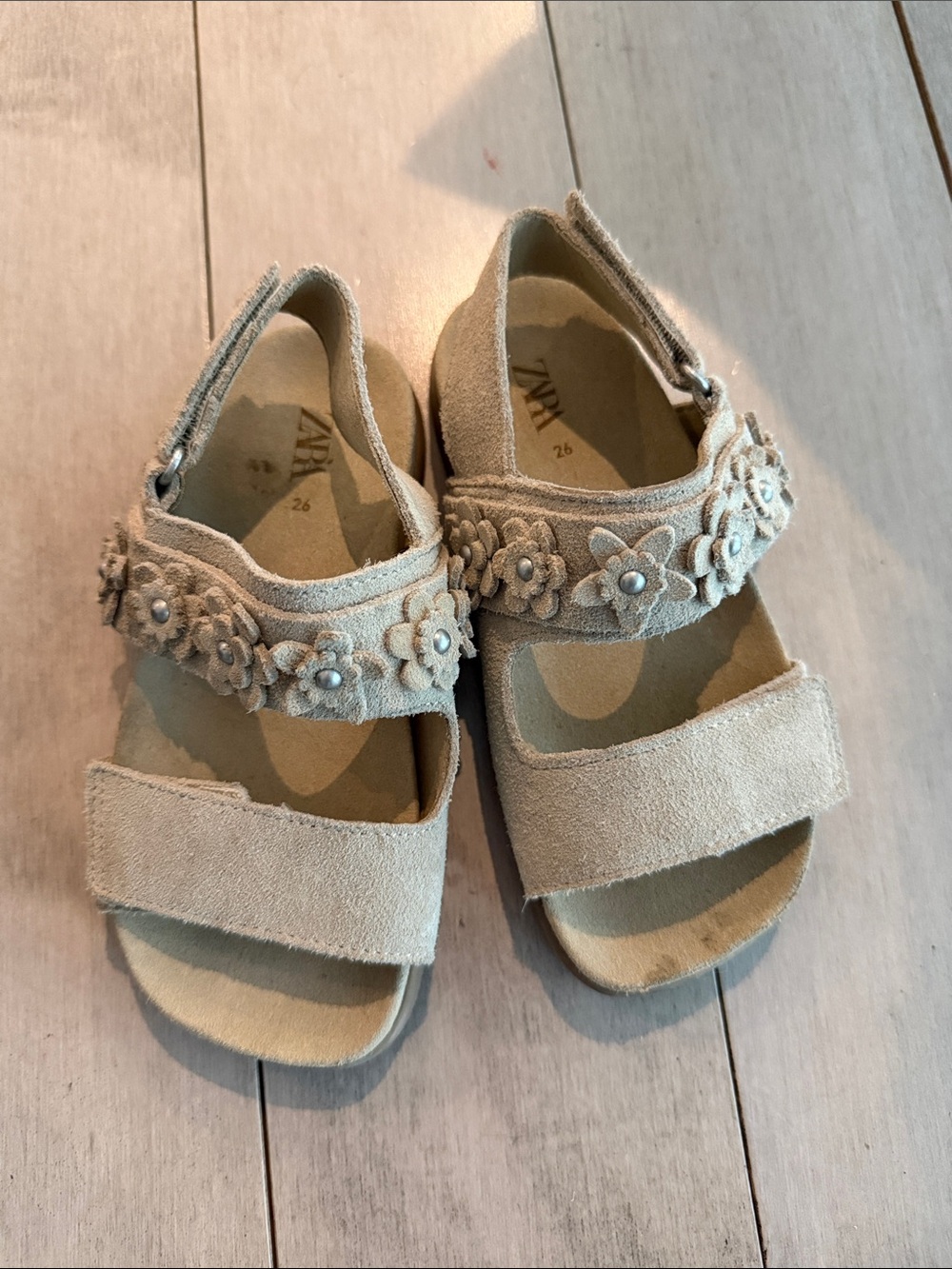 Zara Kids Tan Floral Suede Sandals